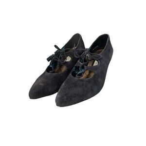 Lord & Taylor Navy Suede Lace-Up Cutout Kitten Heels Olivette 7M Retro